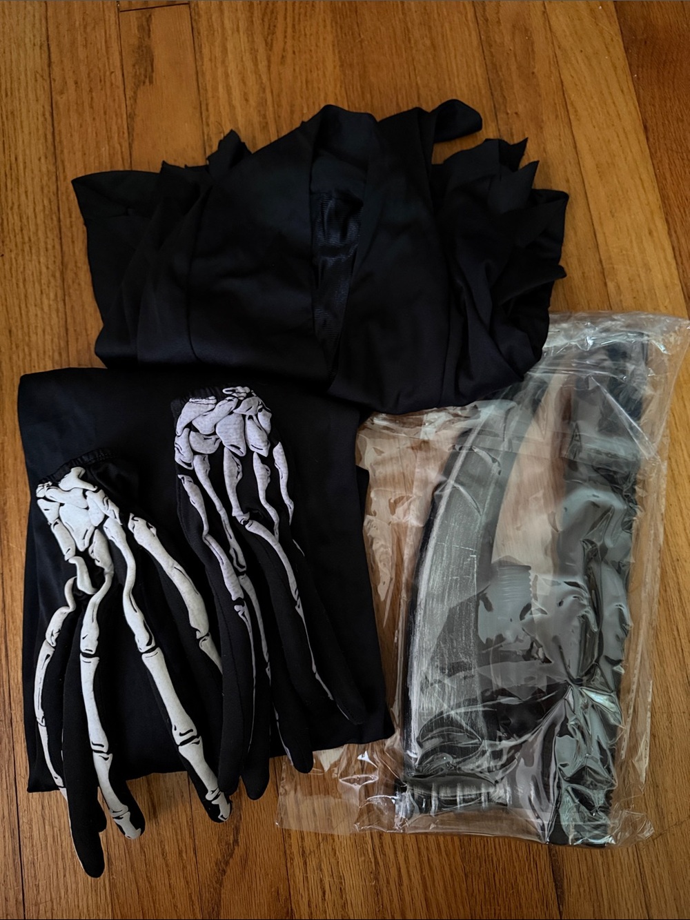 Spirit Reaper Costume Set -Robe, Bone Gloves, Face Cover/ Hood, Scythe